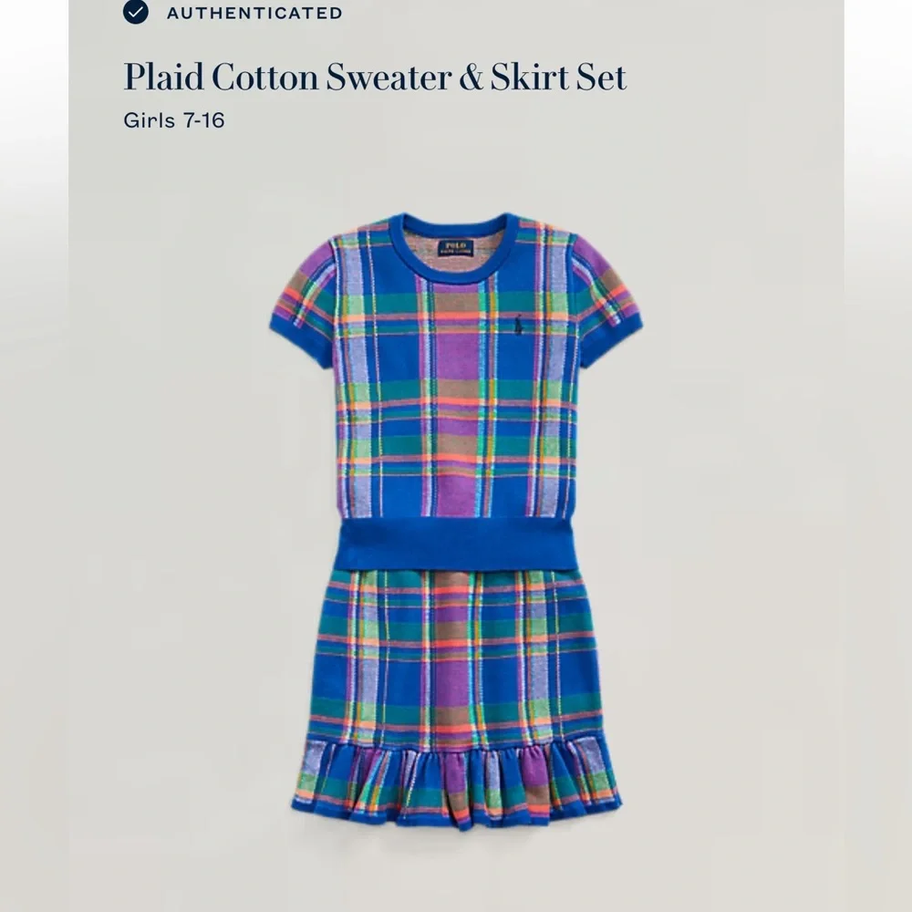 Polo by Ralph Lauren Girls Multicolor Crewneck Plaid Sweater with skirt - Picture 1 of 9